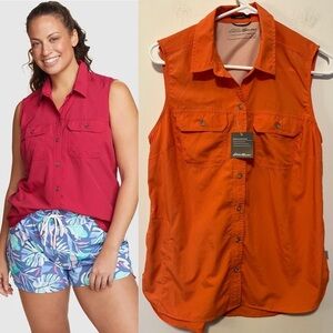 NWT Eddie Bauer Women's Mountain Ripstop Sleeveless Shirt Orange Size S